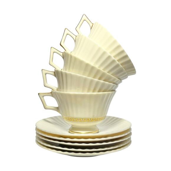 Lenox “Cretan” Set of 6 Bone China Teacups 2 5/8” 6oz & Saucers 5 7/8” - Picture 1 of 7
